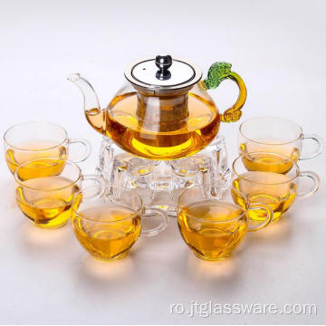 set de ceai/ceainic și ceașcă din sticlă de ceai înflorit